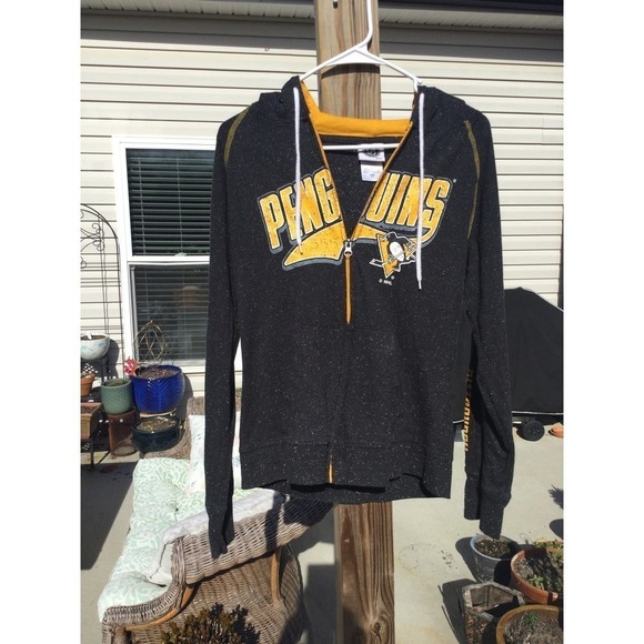 NHL womens full zip hoodie M medium 8 10 grey gray penguins Pittsburgh hockey - Picture 2 of 11